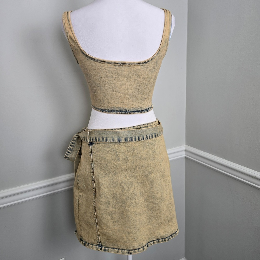 Cherie Los Angeles Womens Denim Crop Corset Skirt Set Small Y2K Chic Streetwear - Picture 6 of 10
